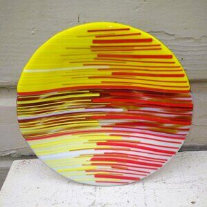 Decorative Three-Layered Fused Art Glass Plate/Bowl in Warm Tones